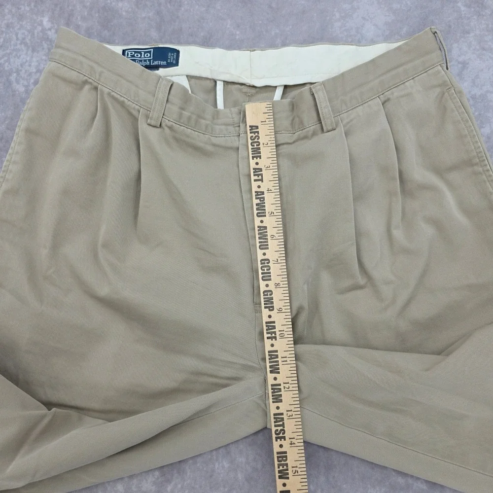 VTG Polo Ralph Lauren Hammond Pants Mens 36x30 Khaki Chino Double Pleated Cuffed